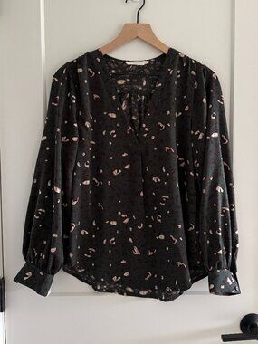 Lush Dark Green Print V-Neck Top